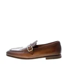SANTONI men shoes made in Italy Dark brown fine leather mono-buckle loafer