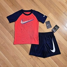 NEW Nike Little Boy USA Patriotic Cotton Tee Dri-fit Short Set sz 4