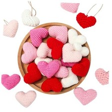 25Pcs Crochet Heart Shaped Ornaments Red Pink White Valentine Ornaments for