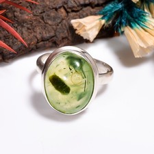 Natural Green Prehnite Ring 925 Sterling Silver Handmade Statement Boho Rings