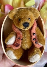 Rare Artist Miniature Jtd 2  Brown Plush Fur Bear Detailed In Vest  Box