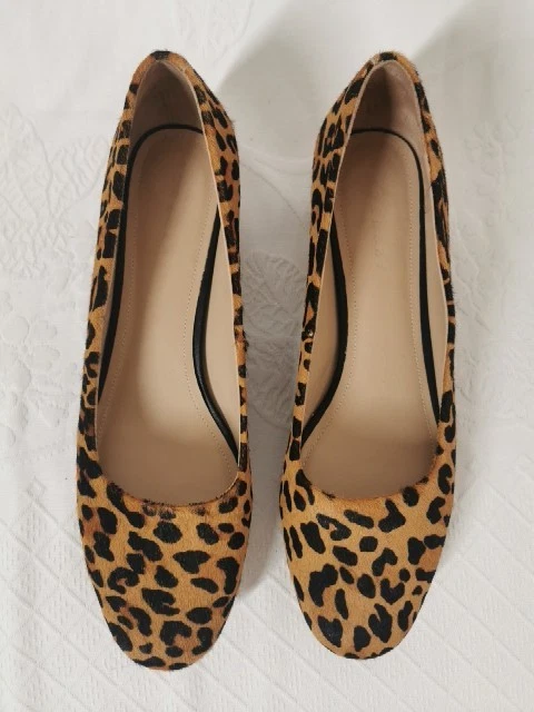 Trenery Leopard Fur Block Heel Leather Shoes Round Toe Sz 41 Classic Timeless - Image 2 of 4