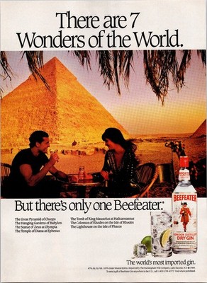 Beefeater Gin Vintage 1989 Magazine Print Ad Egypt Pyramids Liquor Bar