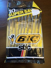 BIC STIC 1989 10 Pack BlackInk Medium Point Clear Body Pointed Cap MSP10 VTG NOS