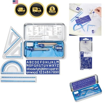 10-Piece Math Set with Metal Compass, 6'' Ruler & Triangle Squares, 45° & 30/6...