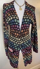 French Rags Size 2 Cardigan Sweater, Black and Multi Geometric Loose Knit VTG