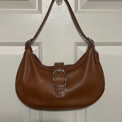Rare Vtg Y2K Coach Hamptons Hobo Shoulder Bag Silver Buckle Brown