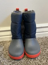 Crocs Lodge Point Children kids 8 Navy Blue Orange Snow Boot 204660