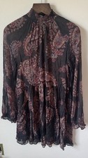 Free People Sheer Tunic Mini Dress With A Paisley Pattern In Black/Burgandy M