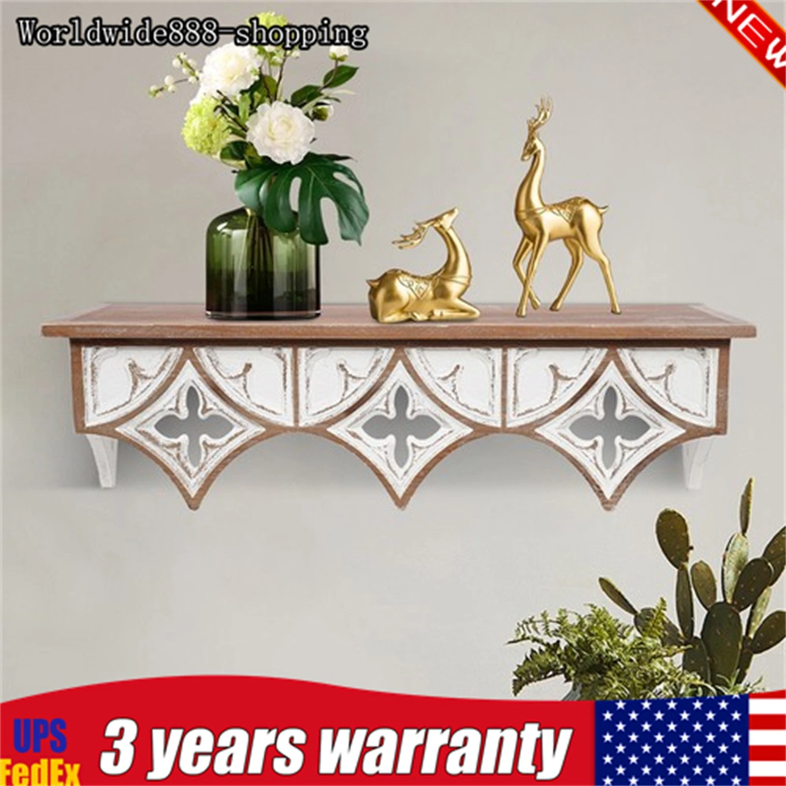 Wall Shelf Antique Style Carving Wood Floating Shelf Wall Mount Display Shelf