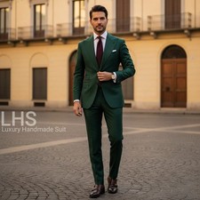 Green two piece luxury suit for men, models for catwalk, wedding , party , prom