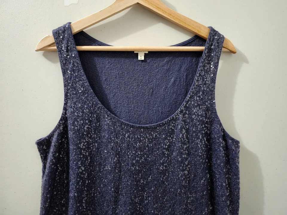 Camiseta sin mangas J Crew para mujer XL azul lentejuelas algodón modal mezcla de lino elástico Foto 3 de 4