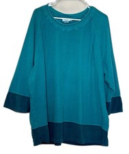 Hot Cotton 3X Green Cotton Tunic Top 3/4 Sleeve Made USA Plus Size Boho
