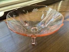 Jubilee Lancaster Pink Depression Glass Bowl  Vintage Etched Floral Footed 8.5''