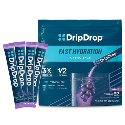 DripDrop Hydration Packets - Grape - Single Serve 32 Count, 