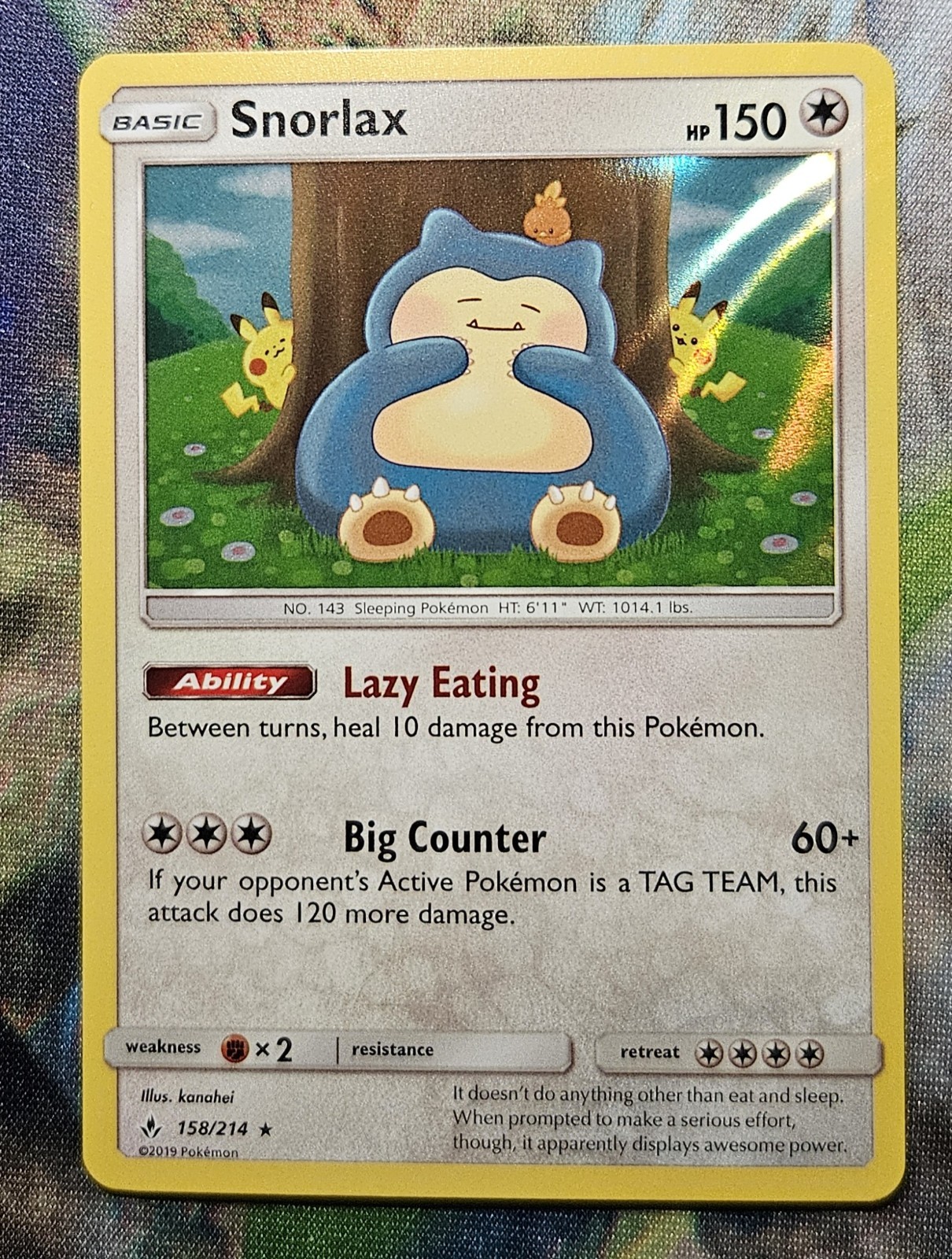 Pokemon Holo Rare Snorlax 158/214 SM Unbroken Bonds Card NM-MINT 