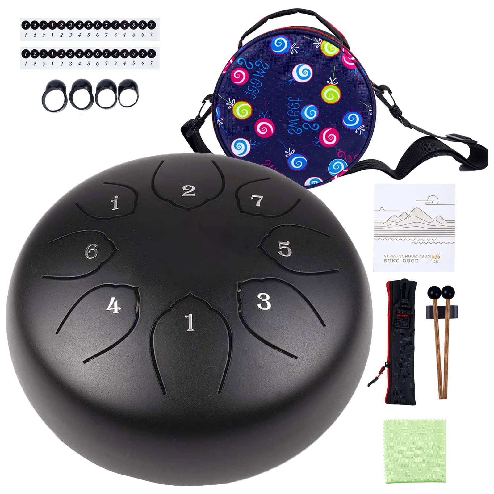 Musfunny Steel Tongue Drum Kids Instrument: Musical 8 Notes 6 Inches, Black