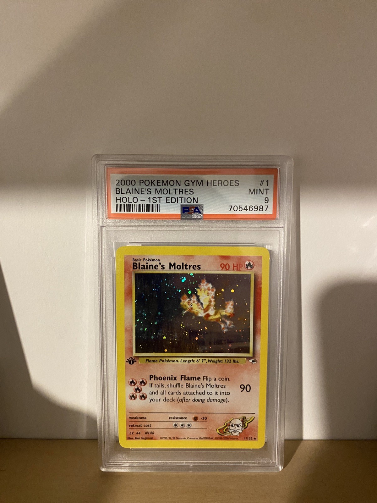 PSA 9 MINT Blaine's Moltres 1 Gym Heroes 1st Edition Holo Pokemon Card