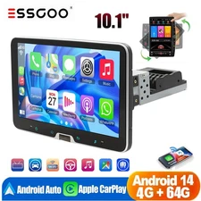 Single 1 Din Rotatable 10.1'' Apple Carplay Android 14 Car Stereo Radio GPS NAVI