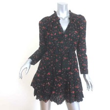 Ulla Johnson Josette Mini Dress Black Eyelet-Embroidered Floral Print Size 2