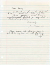 Thomas James Kinsman- Signed Handwritten Letter (MOH Receiving Vietnam Vet)