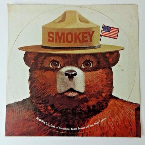 nos vintage 1970s smokey the bear sticker forest fire