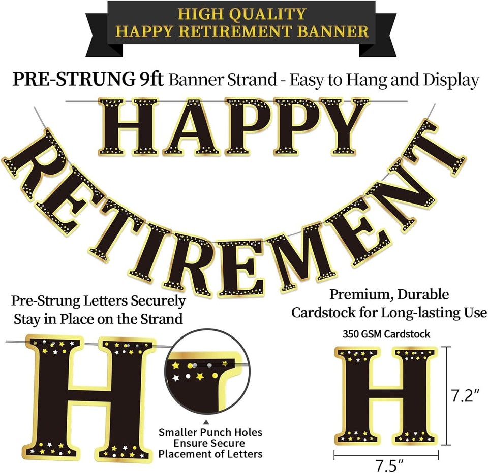 Retirement Party Decorations, NO DIY Black Gold Happy eBay