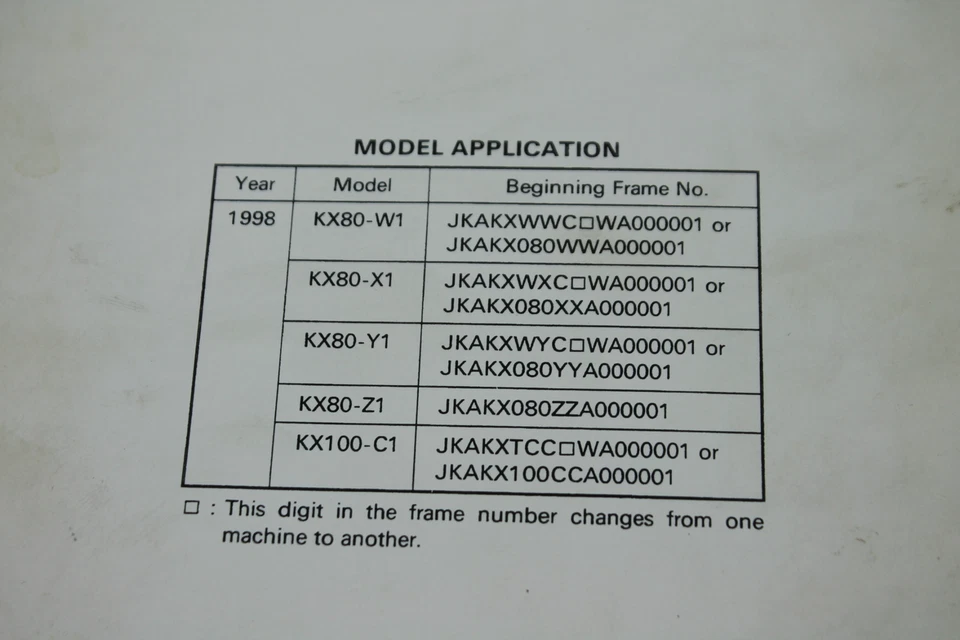 Kawasaki KX100 KX80 1998 libro manual de servicio de fábrica Foto 4 de 4