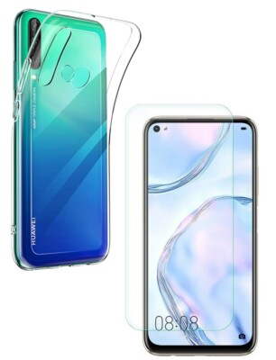 FOR HUAWEI P40 LITE AND SILICONE CASE COVER + TEMPERED GLASS FILM