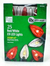 Home Accents 25-Light LED RED  WHITE C9 Super Bright Christmas 16' String Light