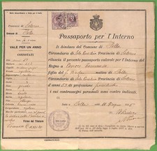 ZA1685 - MARCA DA BOLLO su PASSAPORTO D'epoca  - Polla Salerno 1915