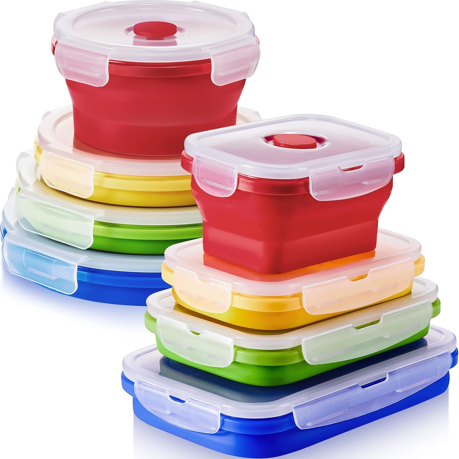 8-Piece Collapsible Silicone Food Storage Containers with Lids – 4 Rectangular Lunch Boxes