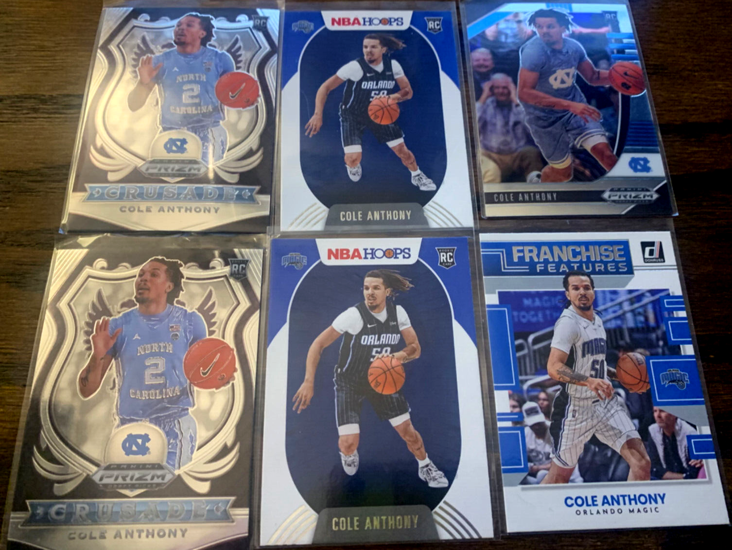 6 Cole Anthony, Orlando Magic, UNC Tar Heels, RC Lot, Prizm, Hoops, Donruss