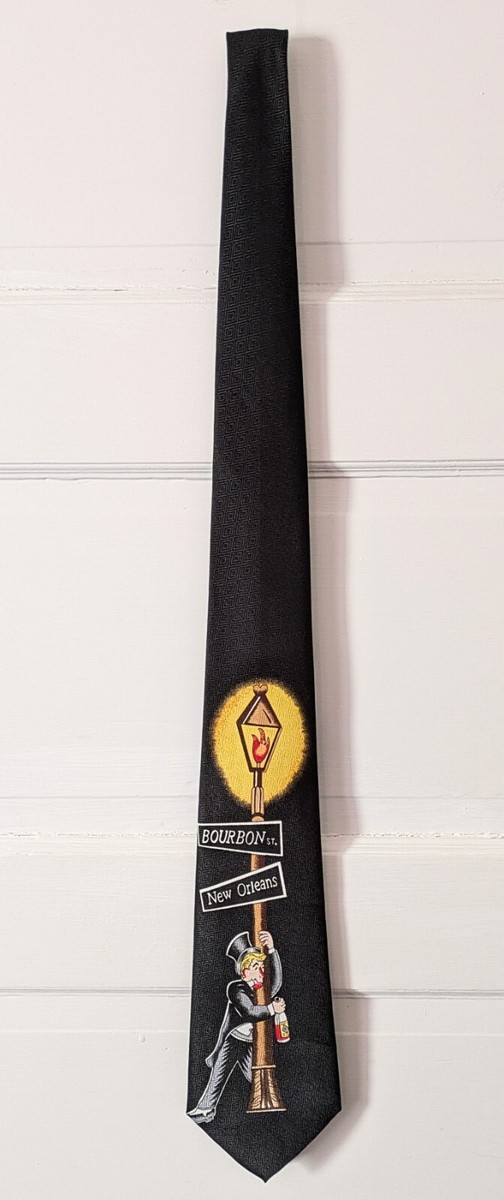 Brother's New Orleans Bourbon St Neck Tie Polyester Drunk Lamp Post Blk 58" VTG View 2