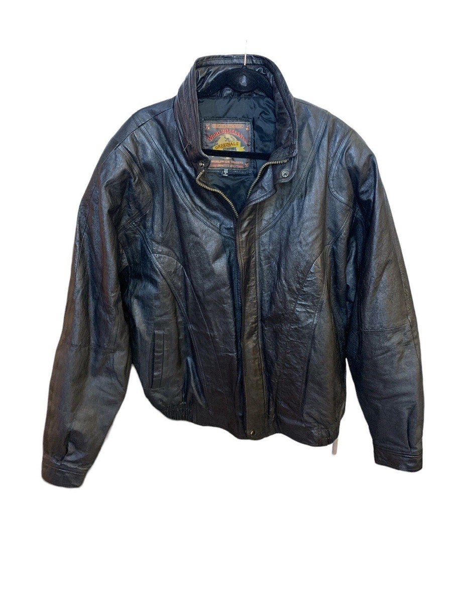 Black Leather Bomber Jacket - World Alliance Originals - Size 2XL