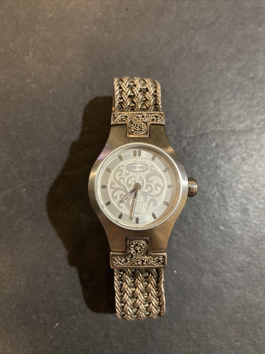 Lois Hill Stainless Steel Fleur De Lis Womans Swiss Made Watch LH Scroll Engraved Rectangular Bezel Watch with Handwoven  main image 4