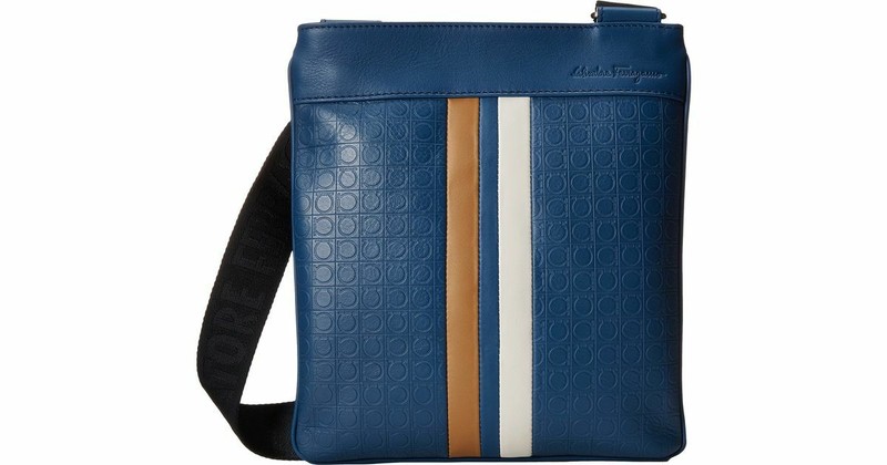 100% AUTHENTIC NEW MEN FERRAGAMO DUTCH BLUE GAMMA GANCINI MESSENGER BAG