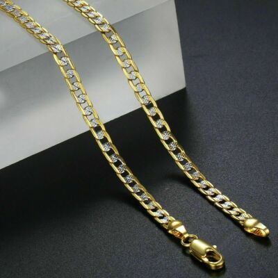 4mm 18-24'' Diamond-Cut Curb Cuban Link Gold Plated Chain Necklace Christmas Gift
