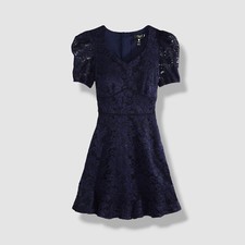 Aqua Kids Girl's Blue Lace Overlay V-Neck Short Sleeve A-Line Dress Sz Medium