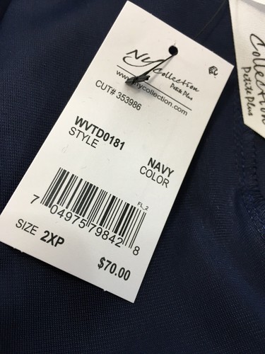 NY Collection Women Plus Petite Cold Shoulder Velvet Cocktail Dress Navy 2X NWT= - Picture 7 of 9