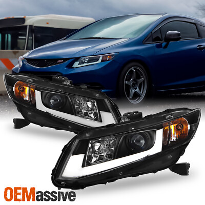 #ad Fits 12 15 Honda Civic Black Light Bar Tube Design DRL LED Projector Headlights $235.99