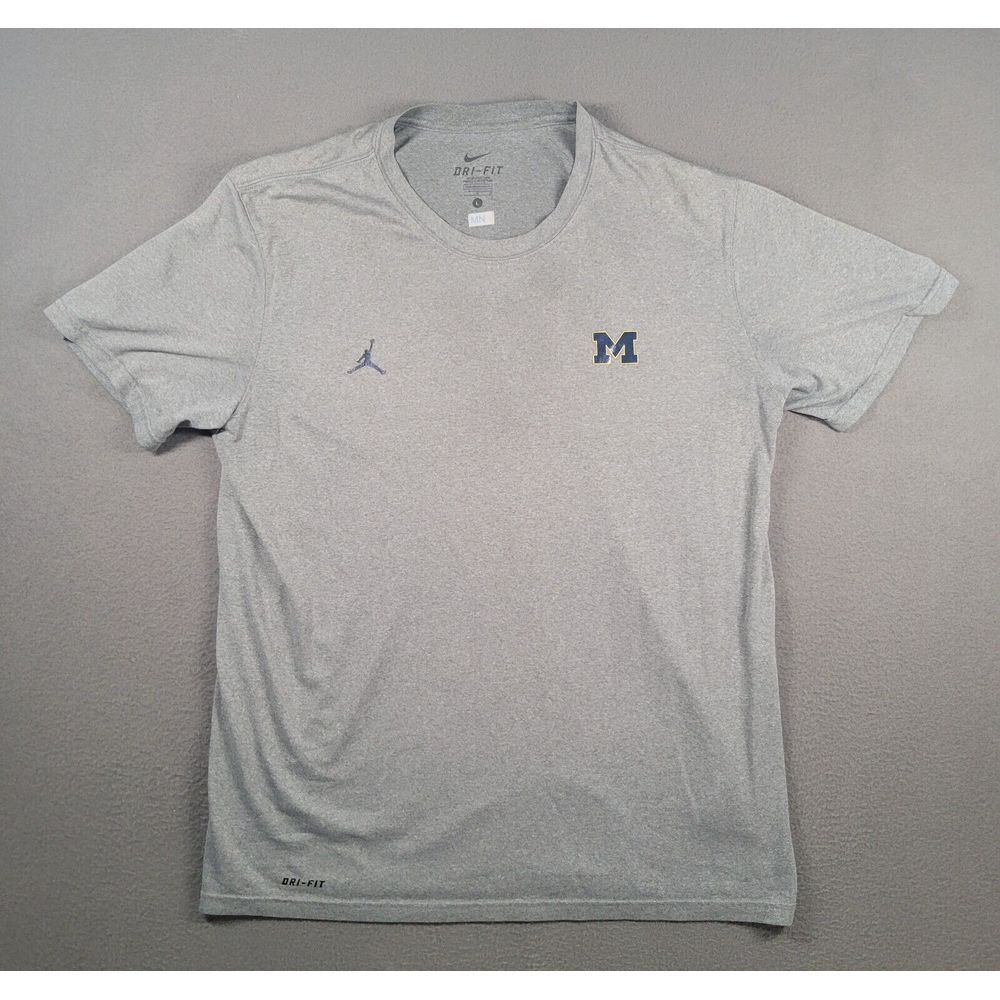 Michigan Wolverines Shirt Mens L Grey Dri Fit Logo Jumpman Jordan Short Sleeve