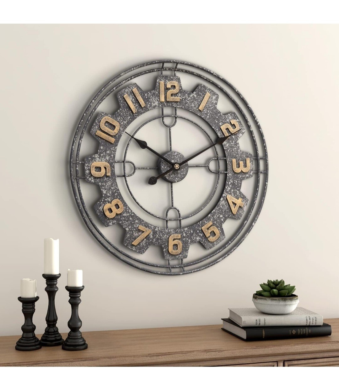 Round Wall Clock, Oversized Metal Hanging Industrial Decorative Wall Clock, 24"