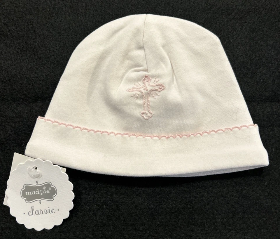 Gorra Mud Pie Bebé Niña Bordada a Mano Rosa Cruz + BIB Talla 0-3 Meses Algodón Foto 3 de 4