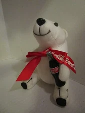 Coca-Cola Polar Bear White Plush with Red Coca Cola Bow 1993 Vintage 7” Stuffed