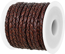 Real/Genuine round Braided Leather Cord String Rope Folded, Leather Rope for Cra