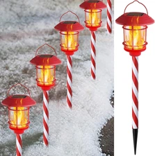 Dynaming 6 Pack Christmas Solar Flame Garden Lights Outdoor, Dual Use Flickering