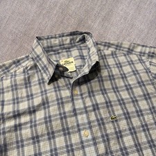 Lacoste Plaid Button Down Shirt Mens Small 38 Blue Tan Long Sleeve Regular Fit