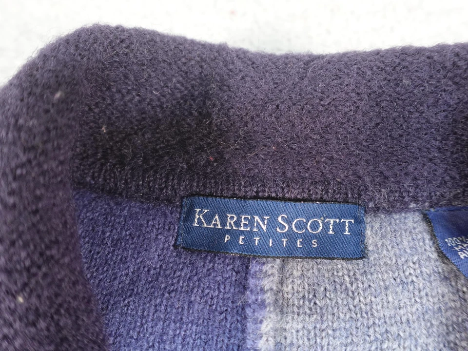 Suéter de lana vintage para mujer Petite XL azul bloques de colores cárdigan casa abuela Foto 3 de 4