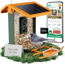 Smart Bird Feeder with Camera, Seamlessly Integrated Solar Panel Green 